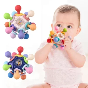 Brinquedos sensoriais para bebês 0-12 meses - Bola / Chocalho / Mordedor de silicone